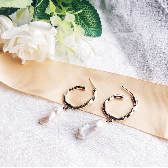 New💕Freshwater Pearl Gold Hoop Drop Earrings - Picture 5 of 6